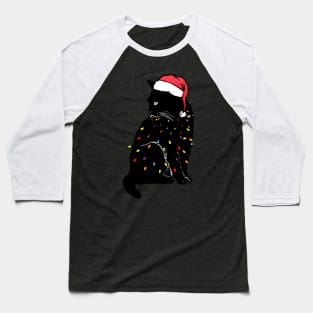 Black Cat christmas light tshirt funny cat lover christmas Baseball T-Shirt